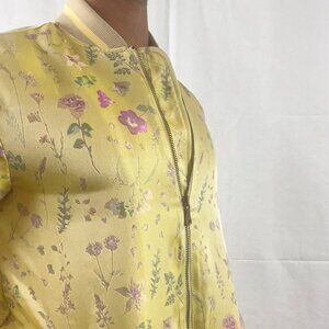 Yellow Spring Floral Satin Varsity Jacket